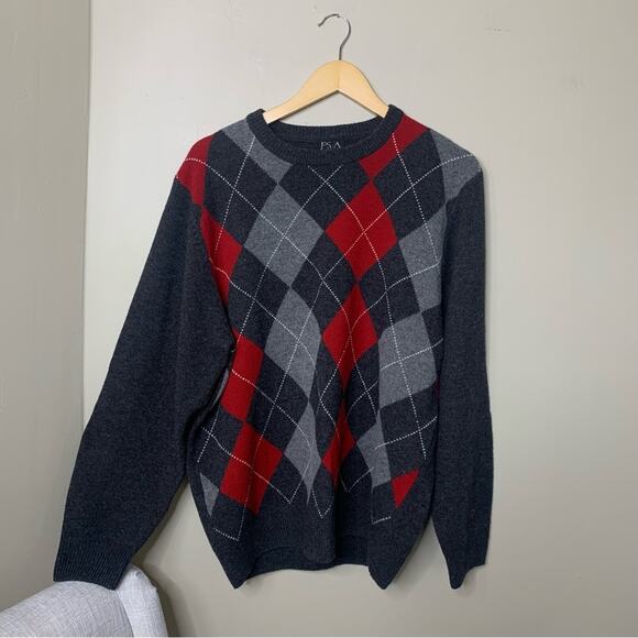 Jos. A. Bank Vintage Lambs Wool Argyle Sweater Mens Size Large Academia - Picture 1 of 3